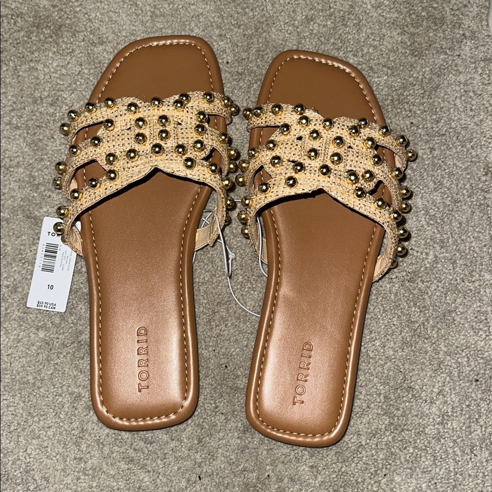 Torrid Tan Sandals with Gold Beading